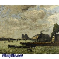 Tranh sơn dầu con thuyền đầy khói bay